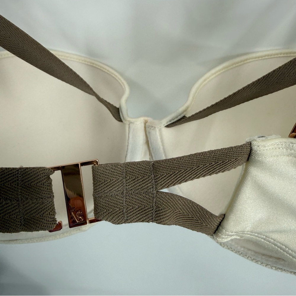 Victoria’s Secret NWT Bikini swim top Size 34DD Cream/tan Ruched Satin - Picture 9 of 11